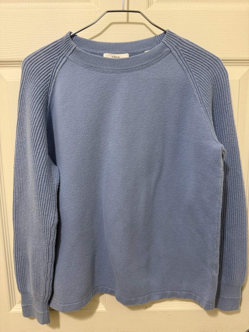 VINCE Small Light Blue Sweater with ribbed sleeves.